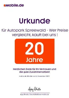 Auszeichnung für 20 Jahre Erfahrung im Wohnmobilankauf – Familienunternehmen Jan Klubek.